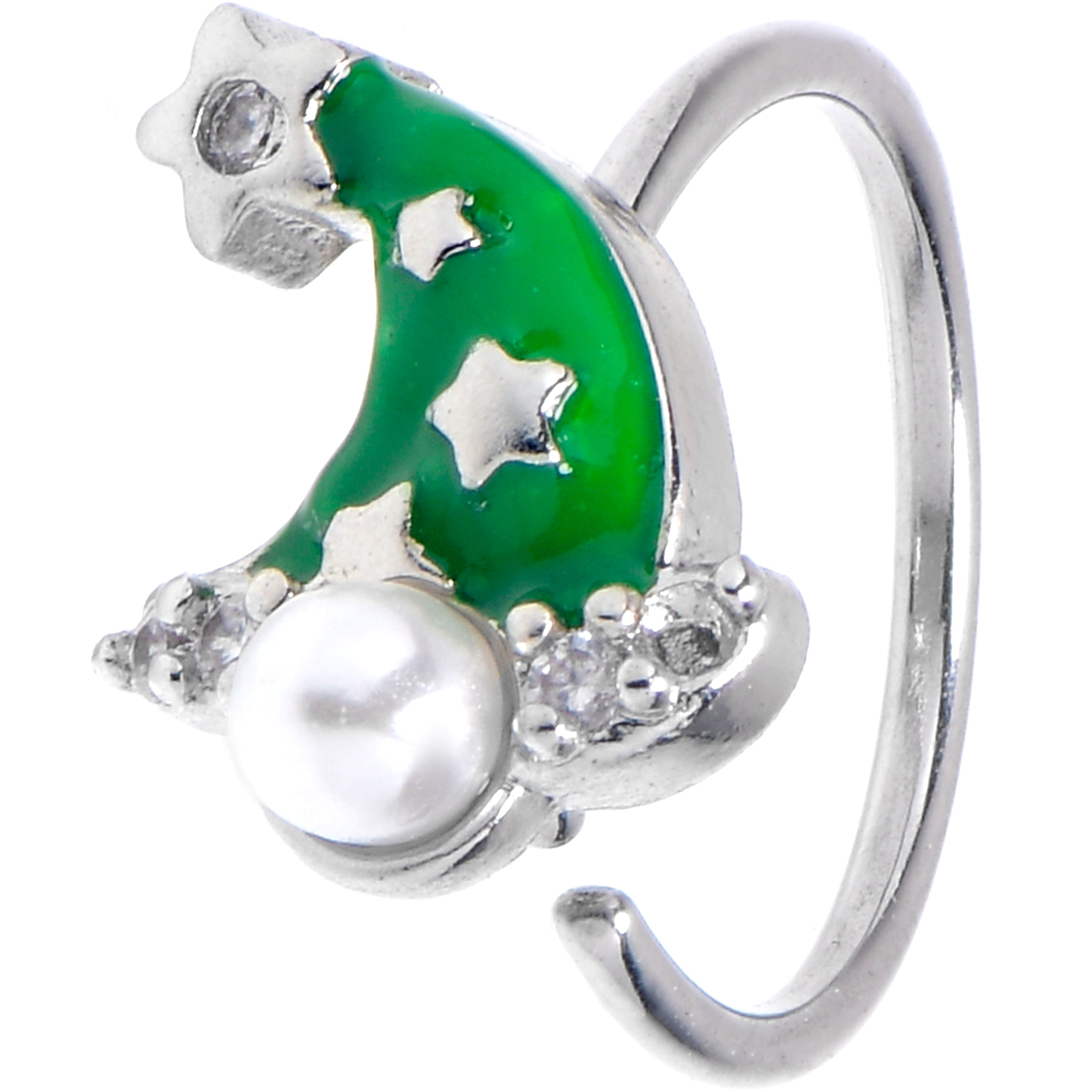 BodyCandy 20G 5/16 Clear Gem Santa Hat Stars Green Nose Hoop — main product shot