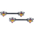 BodyCandy 14G 9/16 Clear CZ Gem Black Bright Bee Beauty Nipple Ring Set — main product shot
