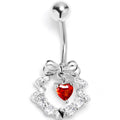 BodyCandy Clear Red CZ Gem Heart Wreath of Love Belly Ring — main product shot