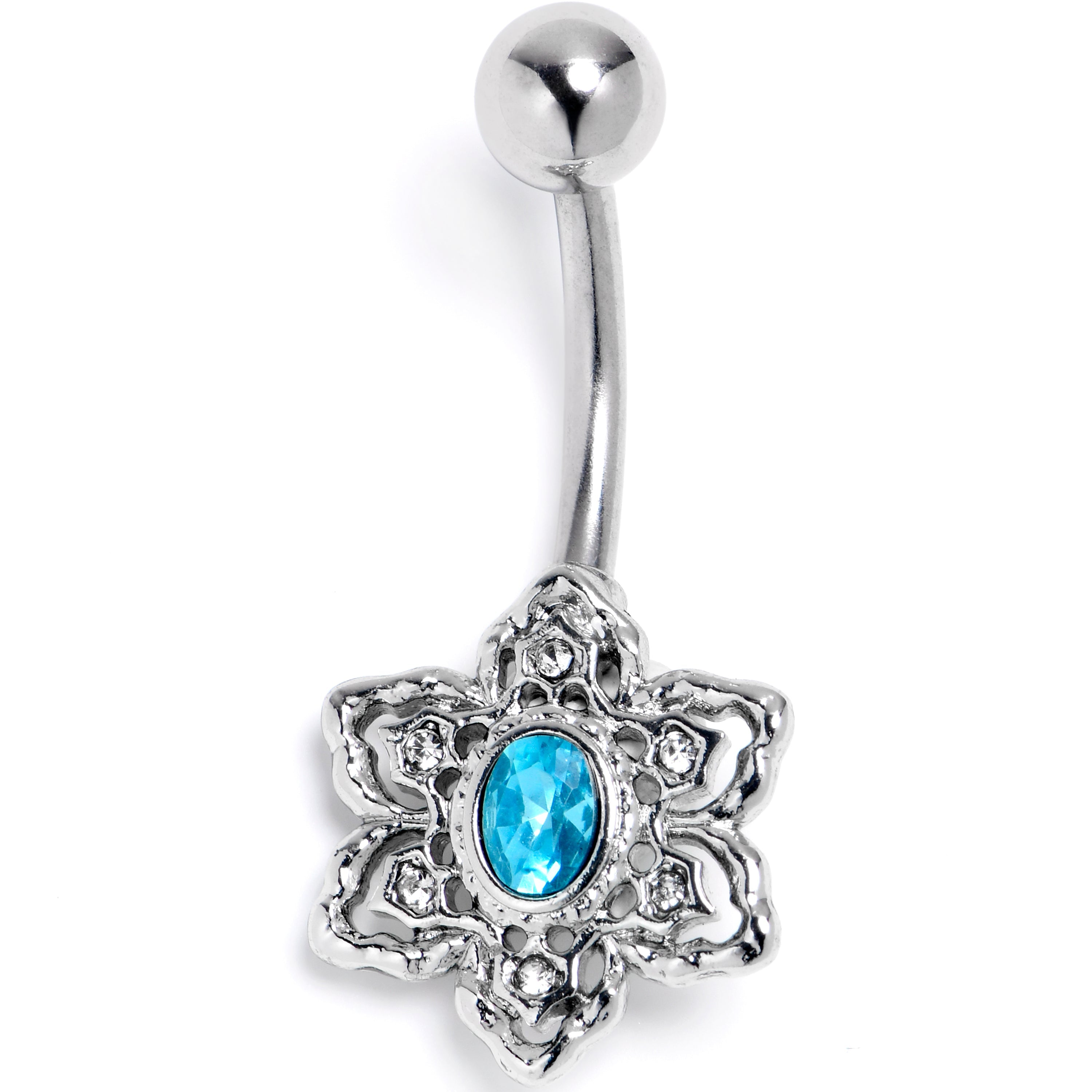 BodyCandy Clear Blue Gem Blooming Beauty Flower Belly Ring — main product shot
