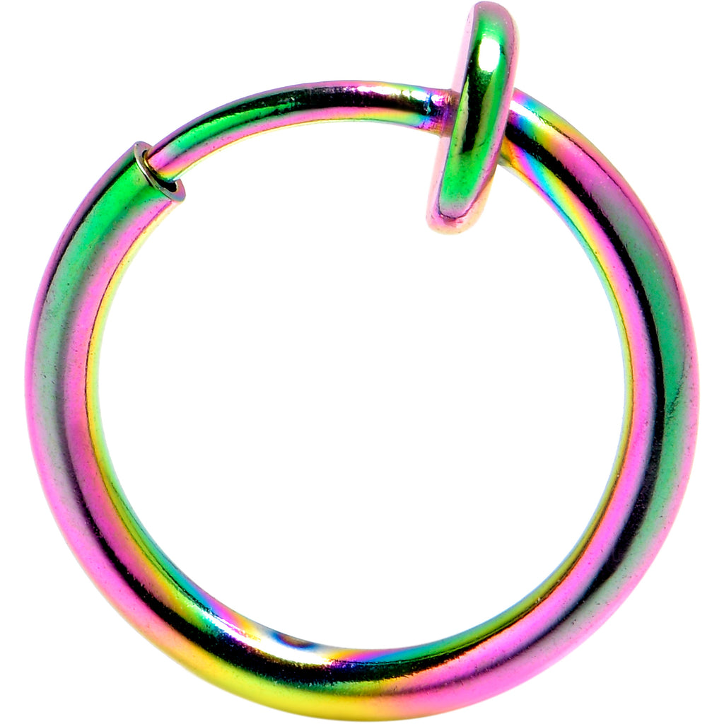 BodyCandy Rainbow Clip On Fake Nose Ring — detail close-up