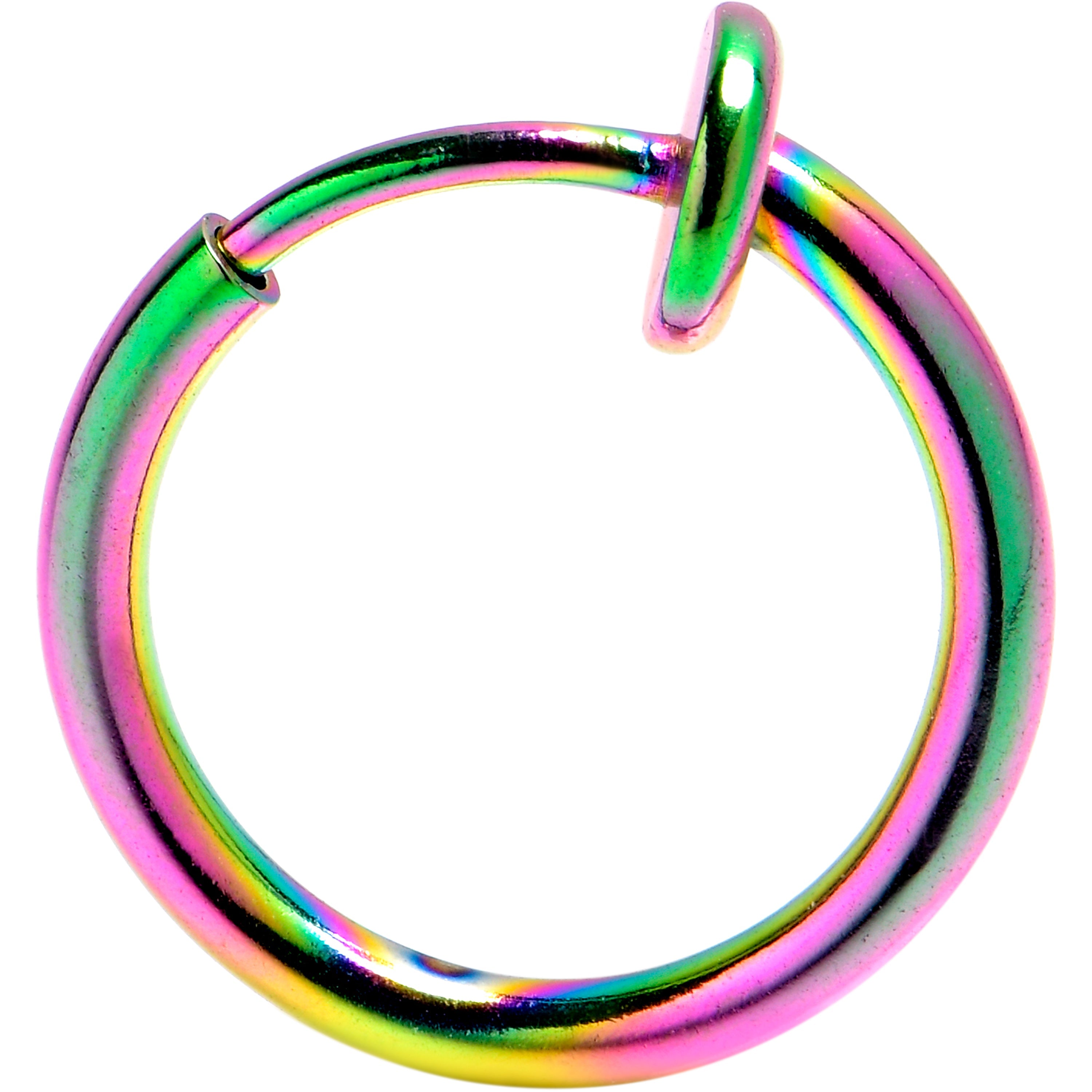 BodyCandy Rainbow Clip On Fake Nose Ring — detail close-up