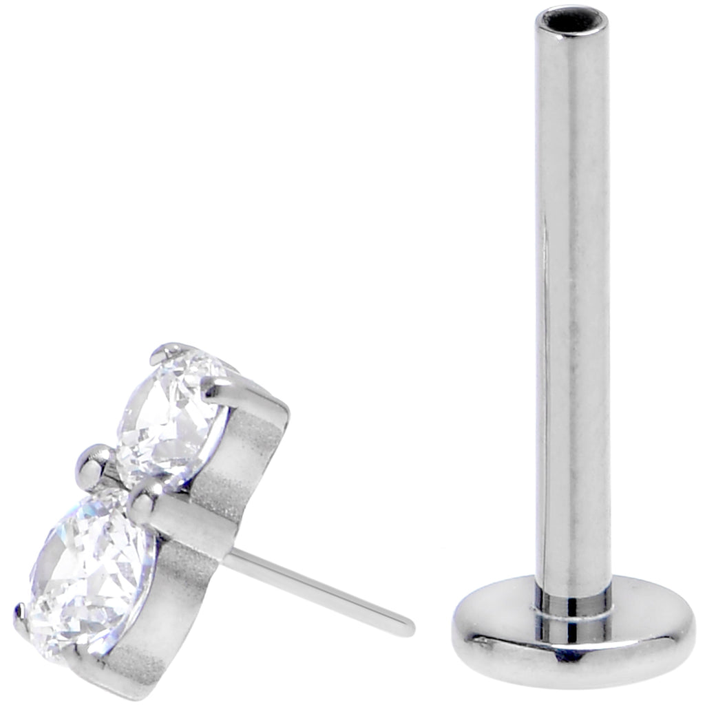 BodyCandy 16G 3/8 Clear Gem G23 Titanium Threadless Push In Labret Tragus — detail close-up