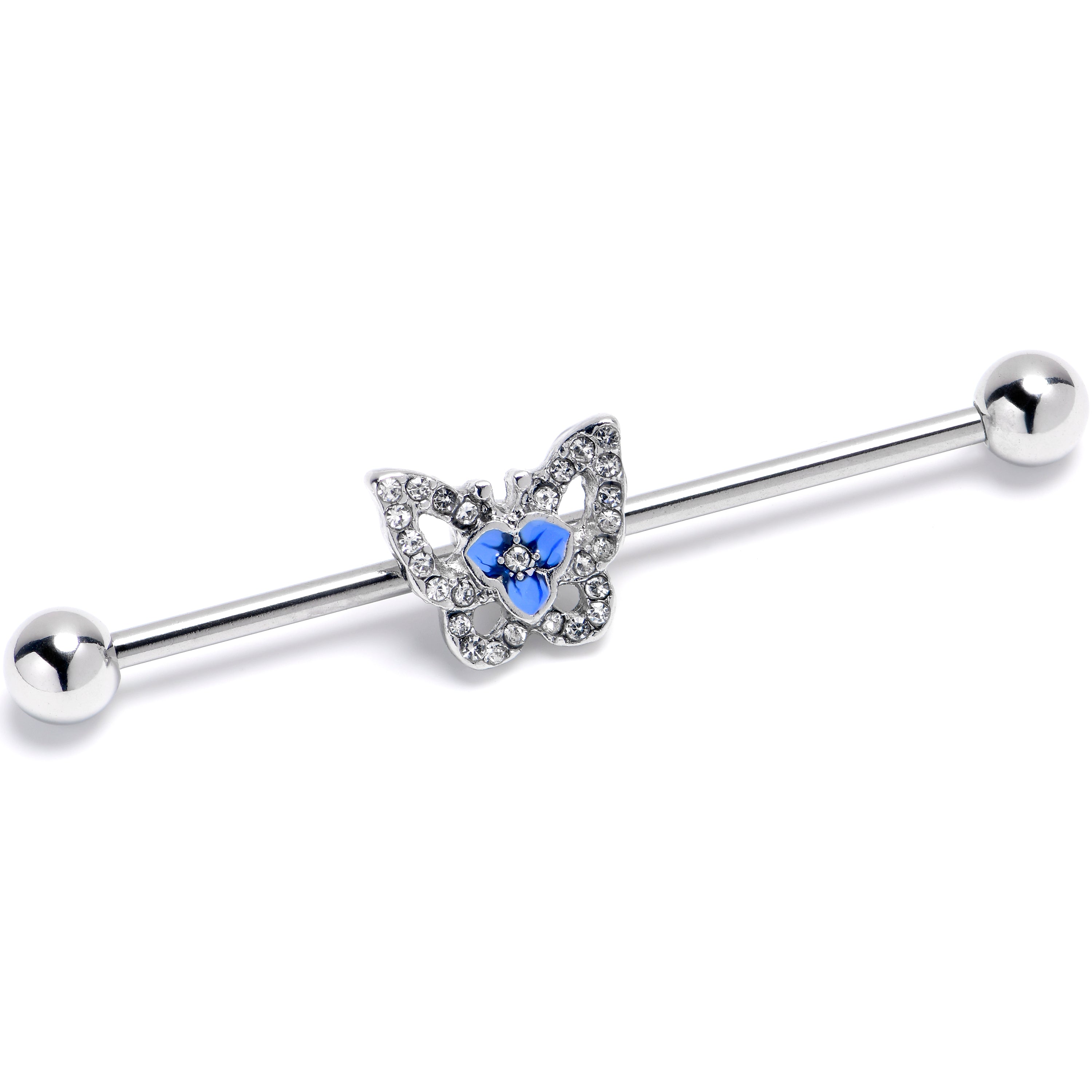 BodyCandy 14G Clear Gem Fabulous Butterfly Blue Industrial Barbell 38mm — main product shot