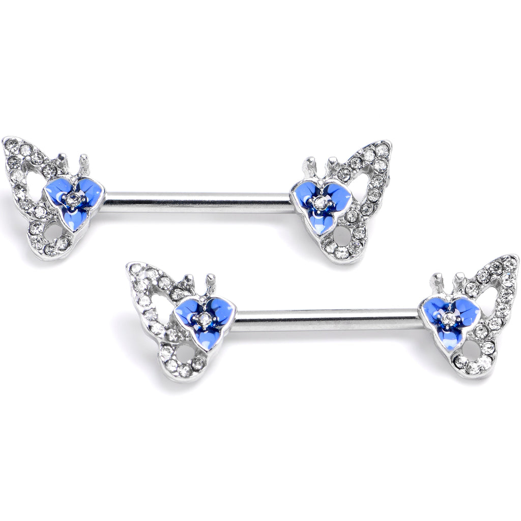 BodyCandy 14G 9/16 Clear Gem Fabulous Butterfly Blue Barbell Nipple Ring Set — main product shot