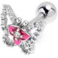 BodyCandy 16G 1/4 Clear Gem Fabulous Butterfly Pink Cartilage Tragus Earring — main product shot