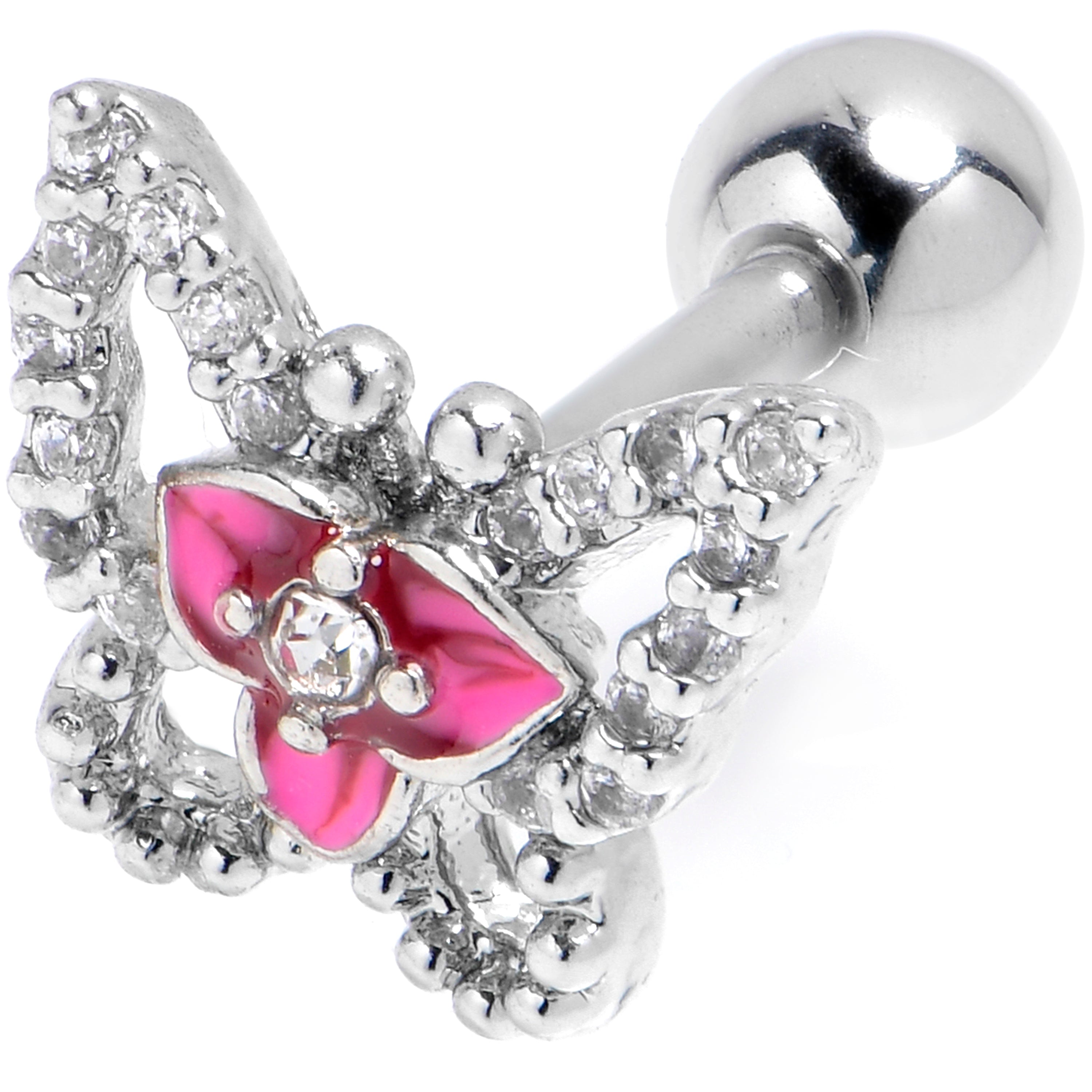 BodyCandy 16G 1/4 Clear Gem Fabulous Butterfly Pink Cartilage Tragus Earring — main product shot