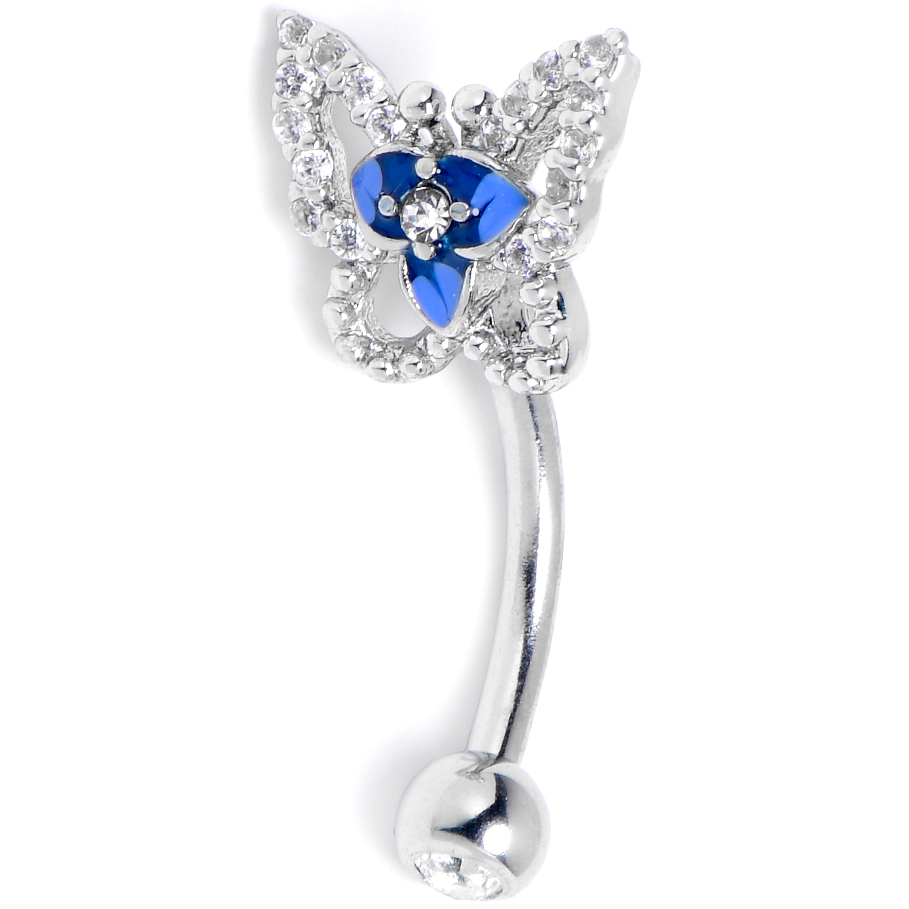 BodyCandy 16G 5/16 Clear Gem Fabulous Butterfly Blue Curved Eyebrow Ring — main product shot
