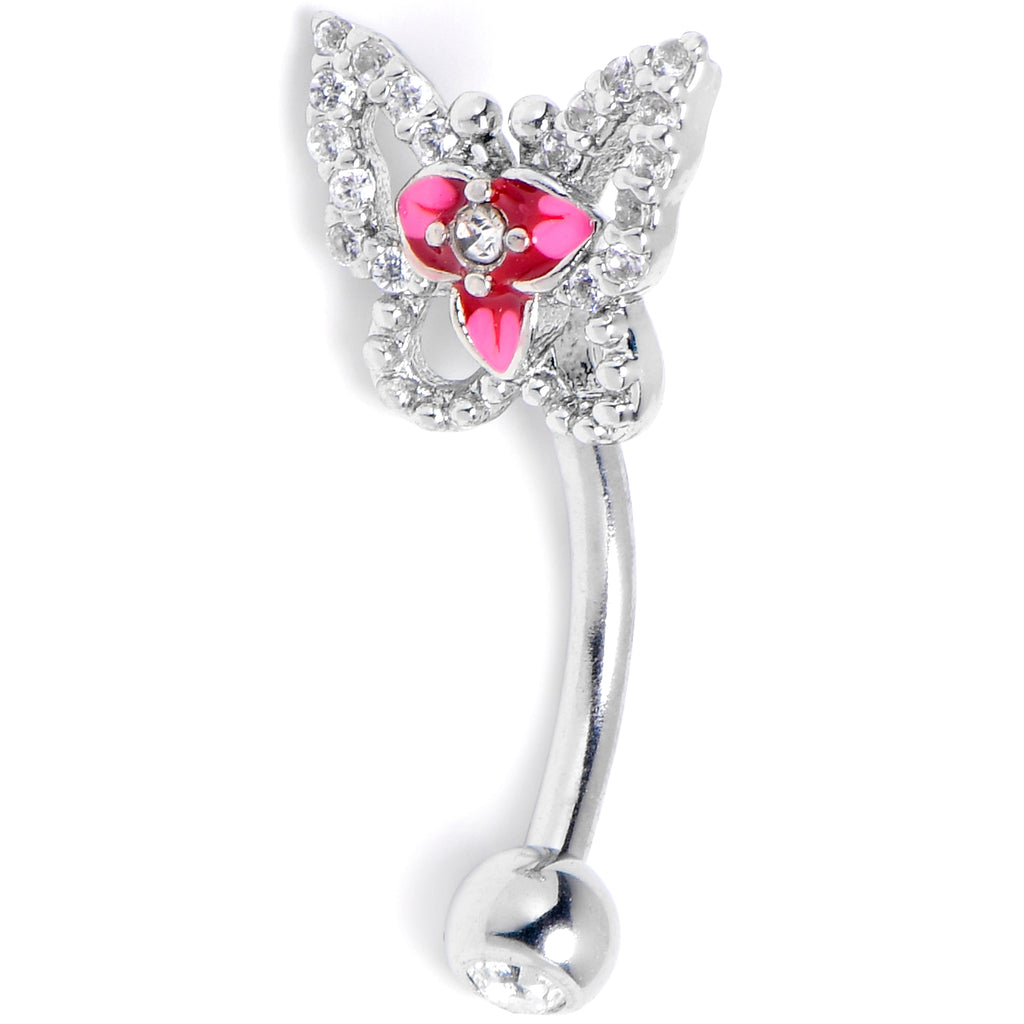 BodyCandy 16G 5/16 Clear Gem Fabulous Butterfly Pink Curved Eyebrow Ring — main product shot