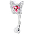 BodyCandy 16G 5/16 Clear Gem Fabulous Butterfly Pink Curved Eyebrow Ring — main product shot