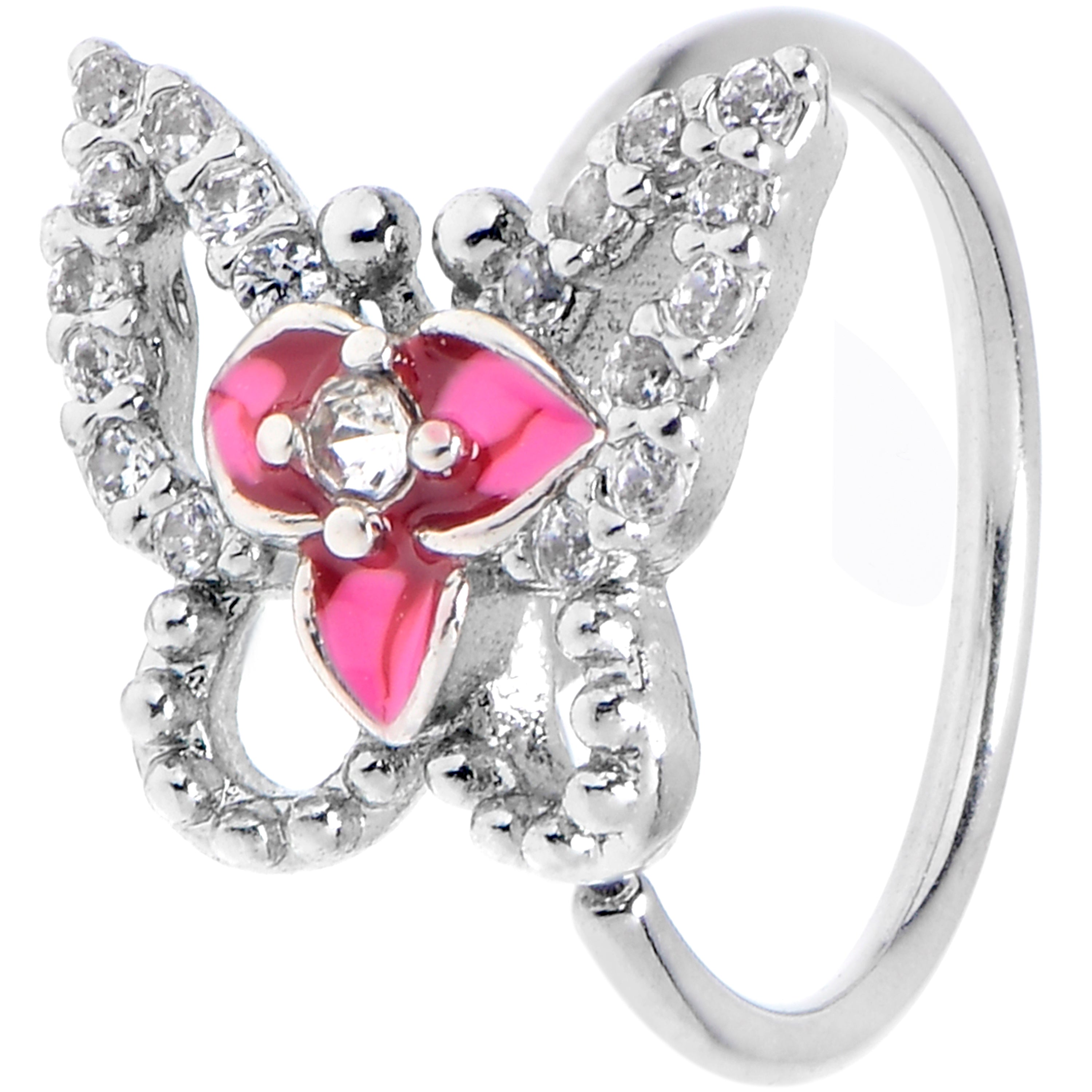 BodyCandy 20G 5/16 Clear Gem Fabulous Butterfly Pink Nose Hoop — main product shot