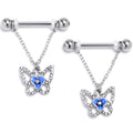 BodyCandy 14G 9/16 Clear Gem Fabulous Butterfly Blue Dangle Nipple Ring Set — main product shot