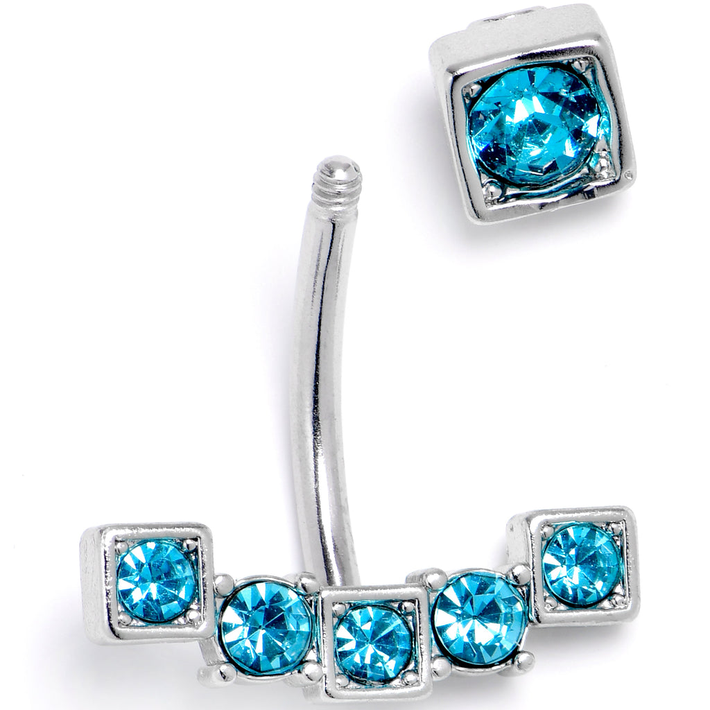 BodyCandy Blue CZ Gem Blocky Arch Double Mount Belly Ring — detail close-up