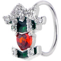 BodyCandy 20G 5/16 Green Red Gem Heart Abstract Holiday Nose Hoop — main product shot