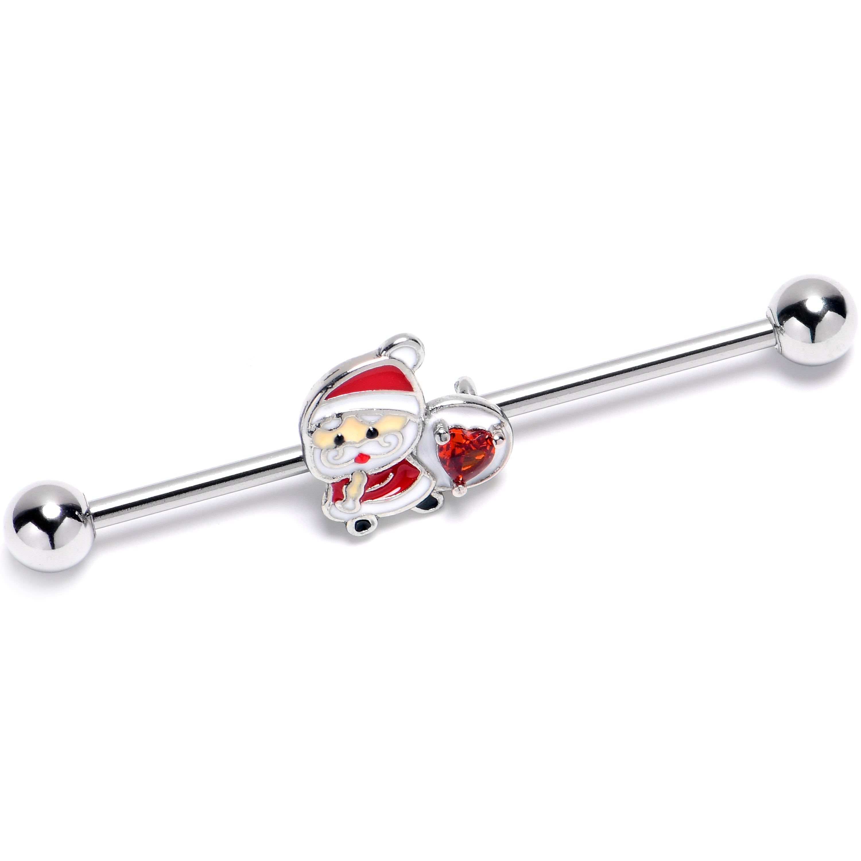 BodyCandy 14G Red Gem Santa Heart Bag Holiday Industrial Barbell 38mm — main product shot