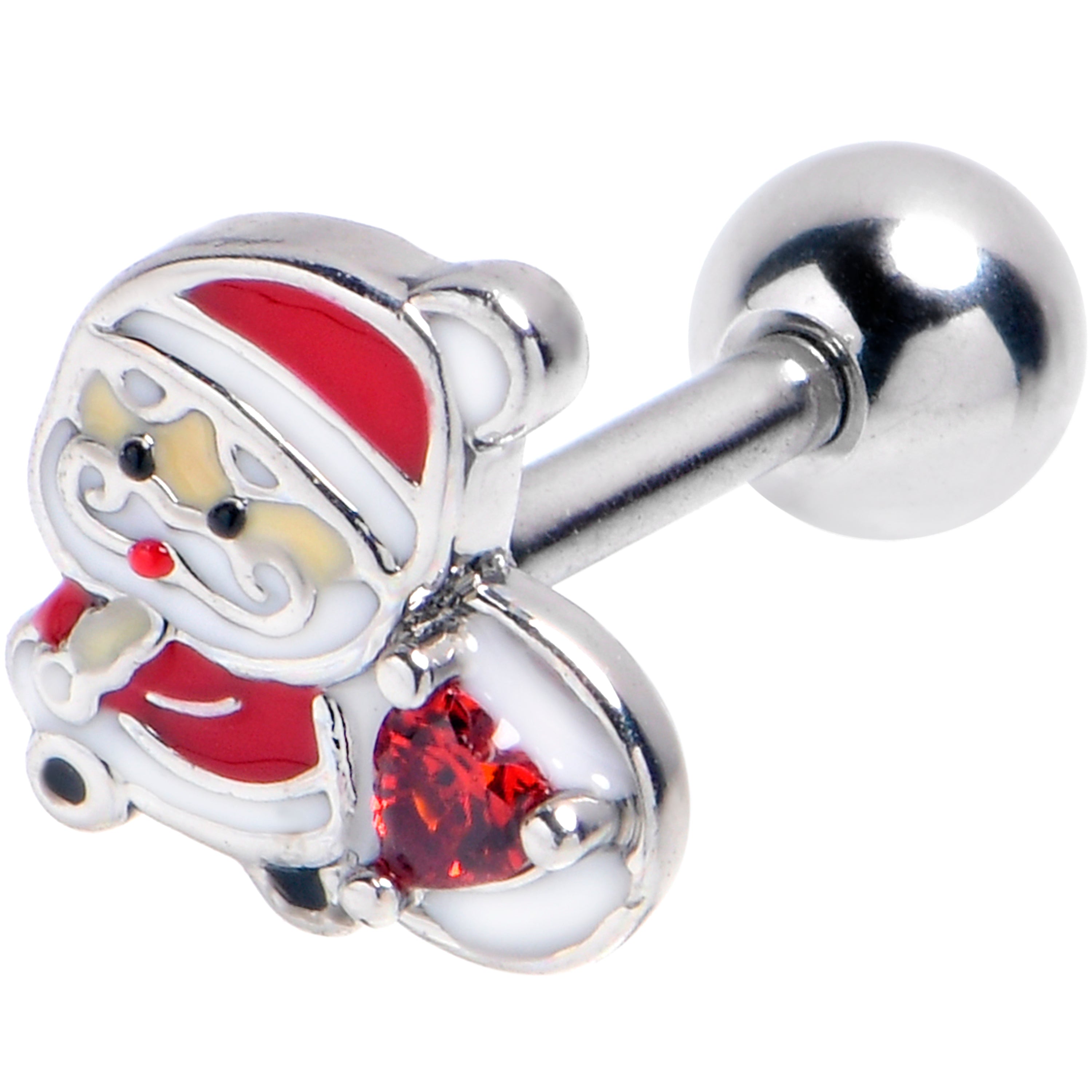 BodyCandy 16G 1/4 Red Gem Santa Bag Heart Holiday Cartilage Tragus Earring — main product shot