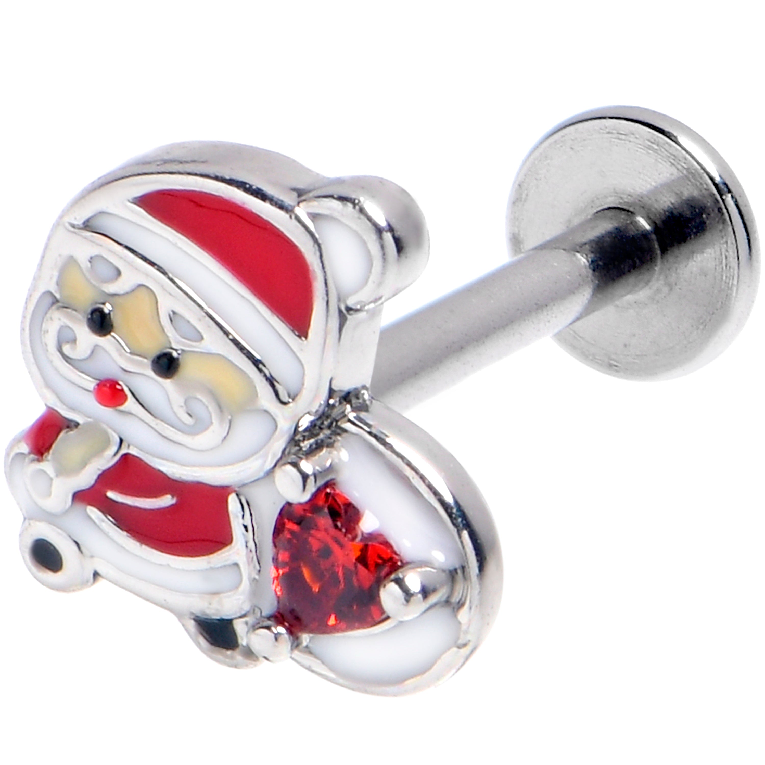 BodyCandy 16G 5/16 Red Gem Santa Heart Bag Holiday Labret Monroe Tragus — main product shot