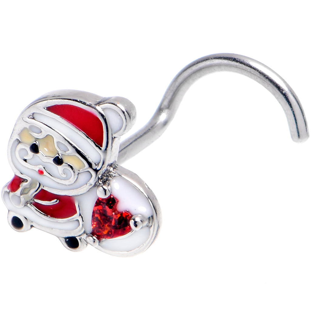 BodyCandy 20G 7mm Red Gem Santa Bag Heart Holiday Left Side Nose Screw — main product shot