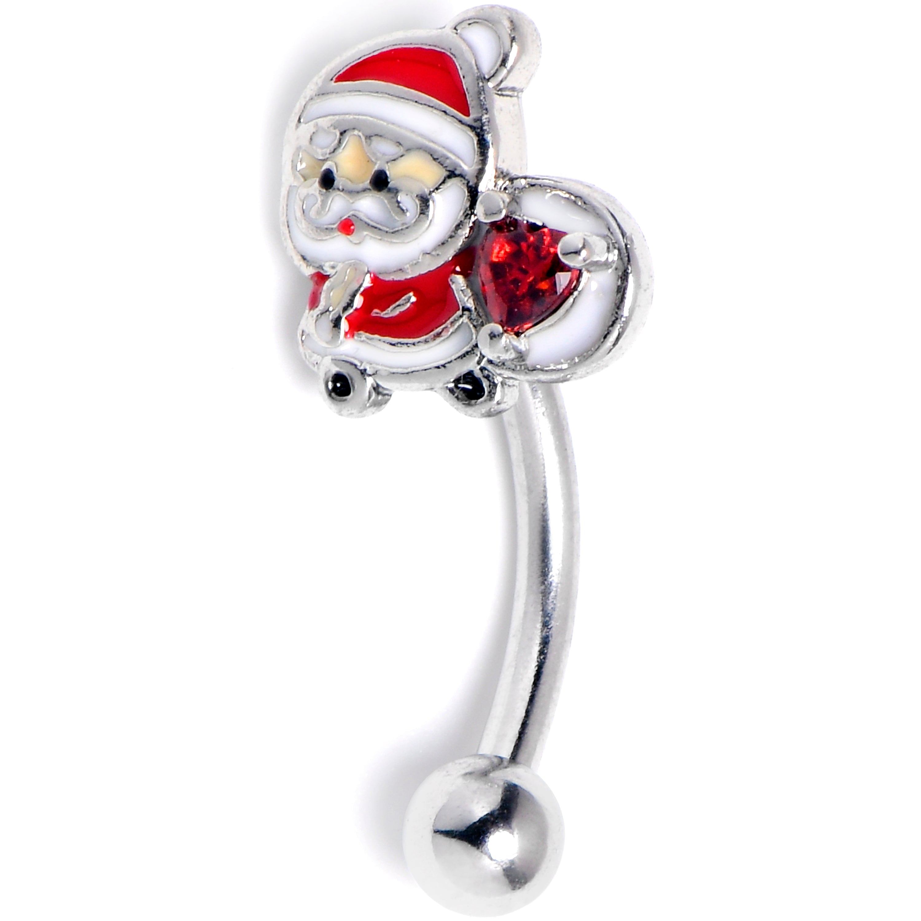BodyCandy 16G 5/16 Red Gem Santa Bag Heart Holiday Curved Eyebrow Ring — main product shot
