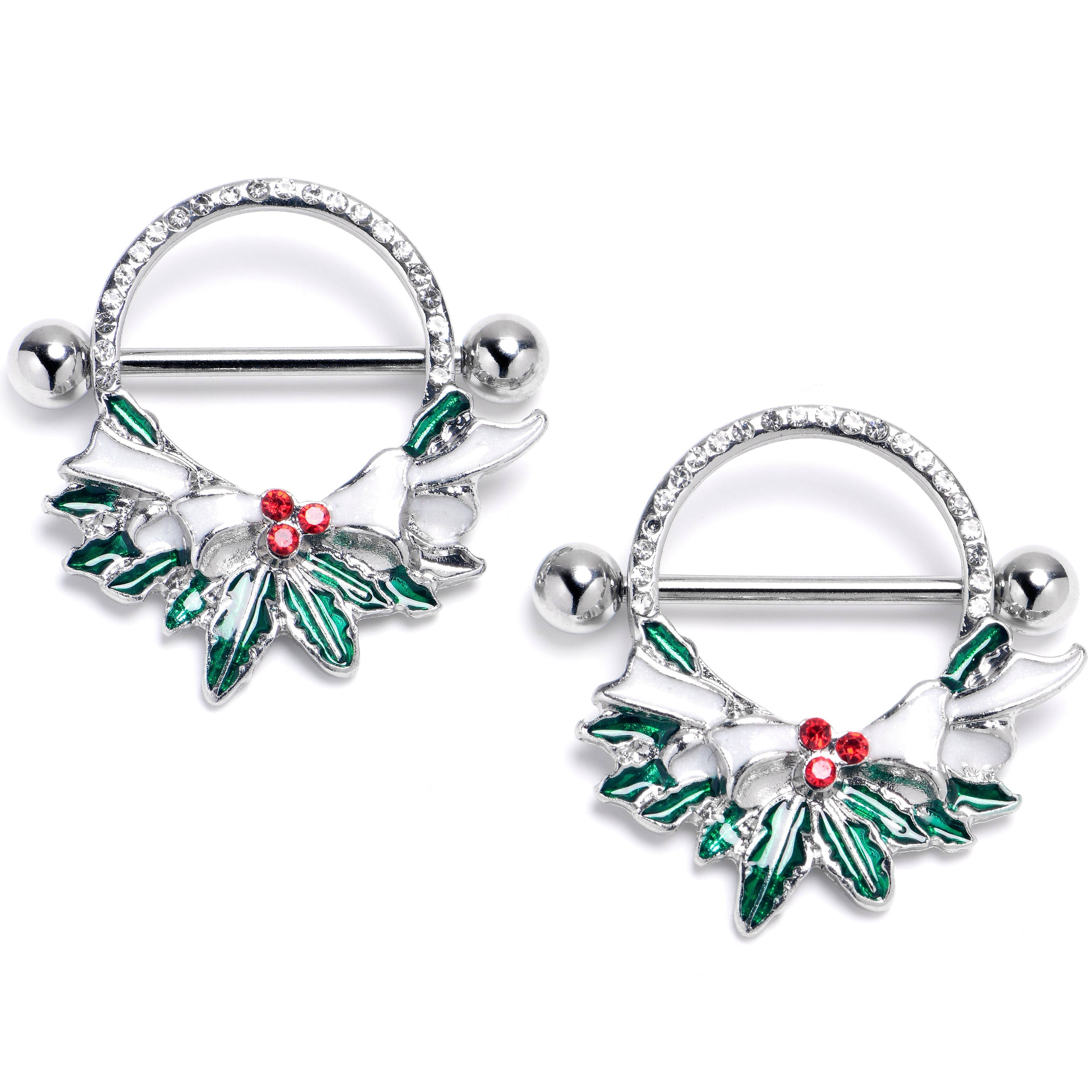 BodyCandy 14G 9/16 Clear Red Gem Lavish Holly Holiday Nipple Shield Set — main product shot