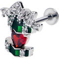 BodyCandy 16G 5/16 Green Red Gem Holiday Abstract Heart Labret Monroe Tragus — main product shot