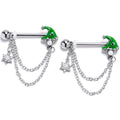 BodyCandy 14G 9/16 Clear Gem Santa Hat Stars Green Dangle Nipple Ring Set — main product shot