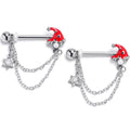 BodyCandy 14G 9/16 Clear Gem Santa Hat Stars Red Dangle Nipple Ring Set — main product shot