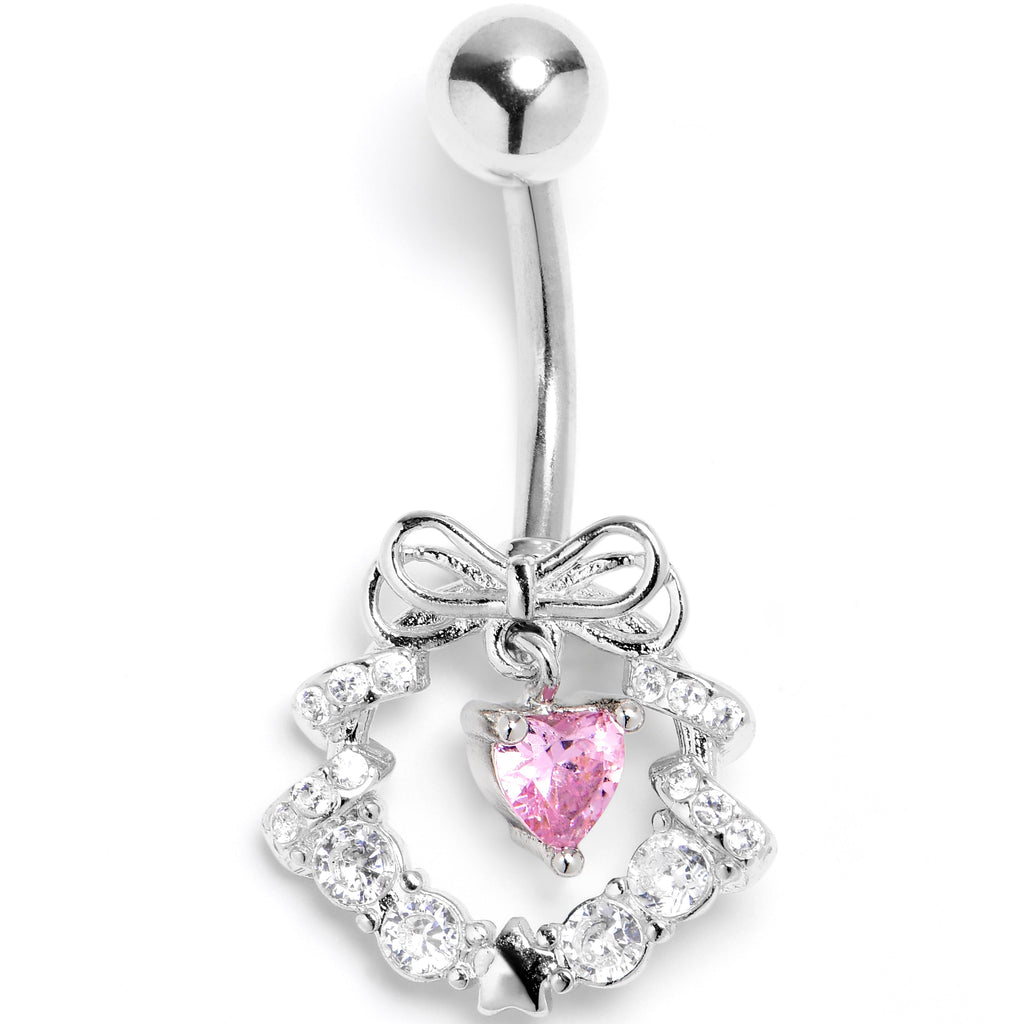 BodyCandy Clear Pink CZ Gem Heart Wreath of Love Belly Ring — main product shot