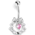 BodyCandy Clear Pink CZ Gem Heart Wreath of Love Belly Ring — main product shot