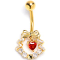 BodyCandy Clear Red CZ Gem Gold Tone Heart Wreath of Love Belly Ring — main product shot