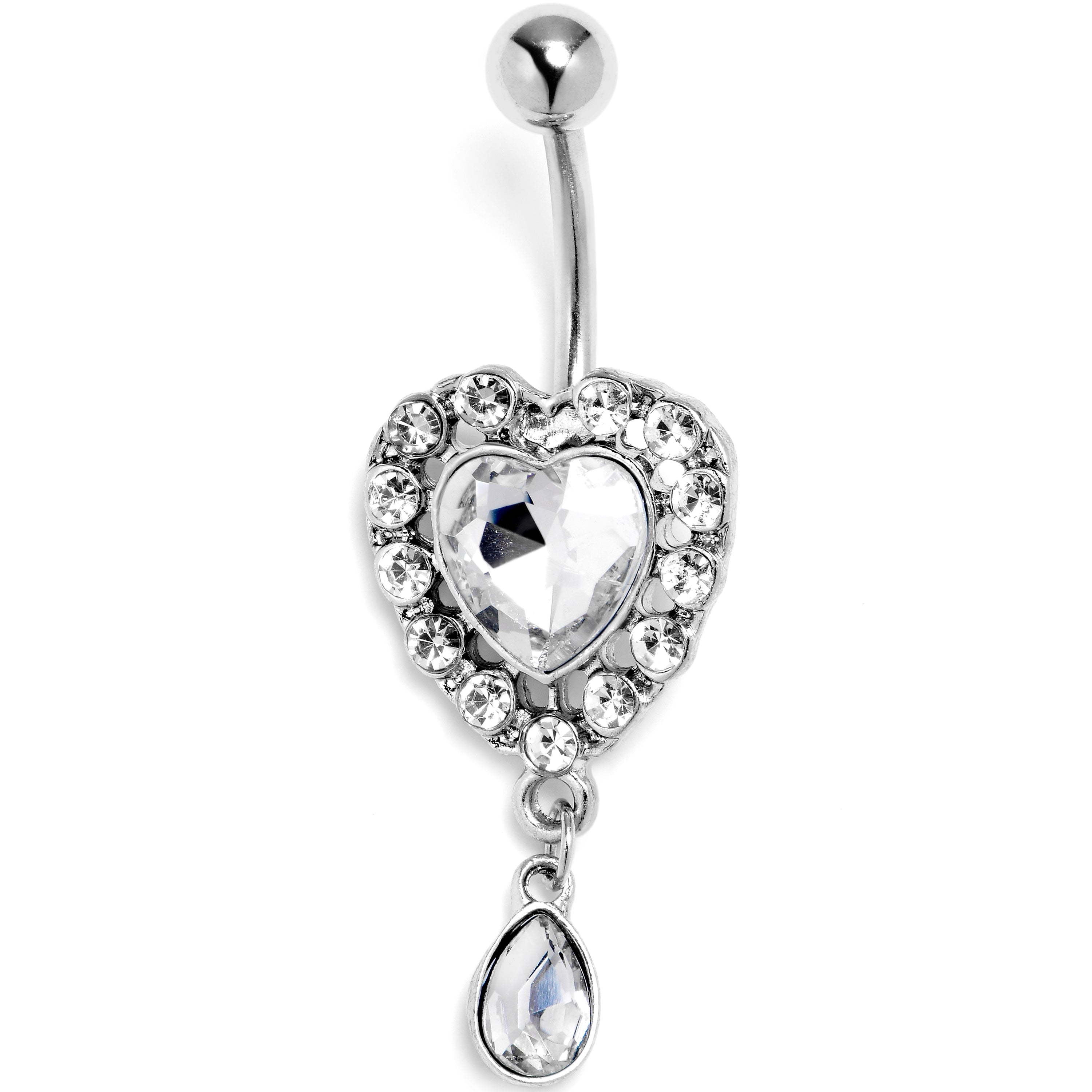BodyCandy Clear Gem Double Heart Drama Dangle Belly Ring — main product shot