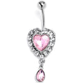 BodyCandy Pink Clear Gem Double Heart Drama Dangle Belly Ring — main product shot