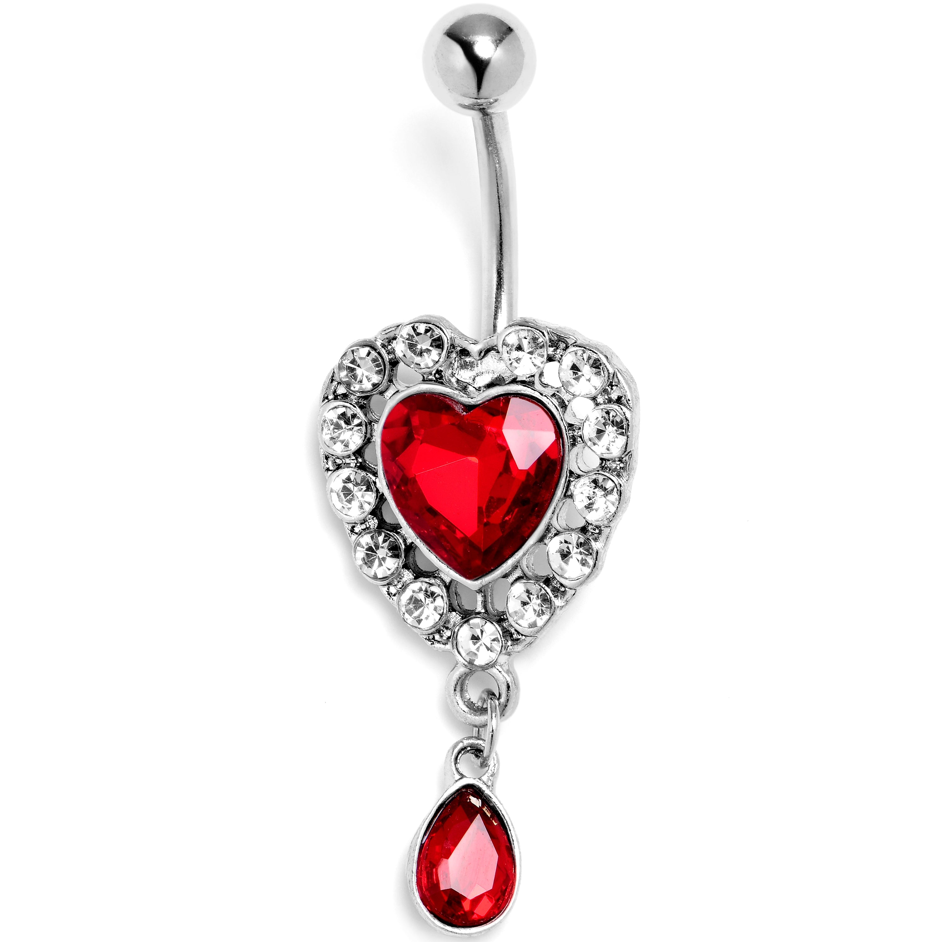 BodyCandy Red Clear Gem Double Heart Drama Dangle Belly Ring — main product shot