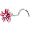 BodyCandy 20G 7mm Clear Gem Perfect Pink Flower Left Side Nose Screw — main product shot