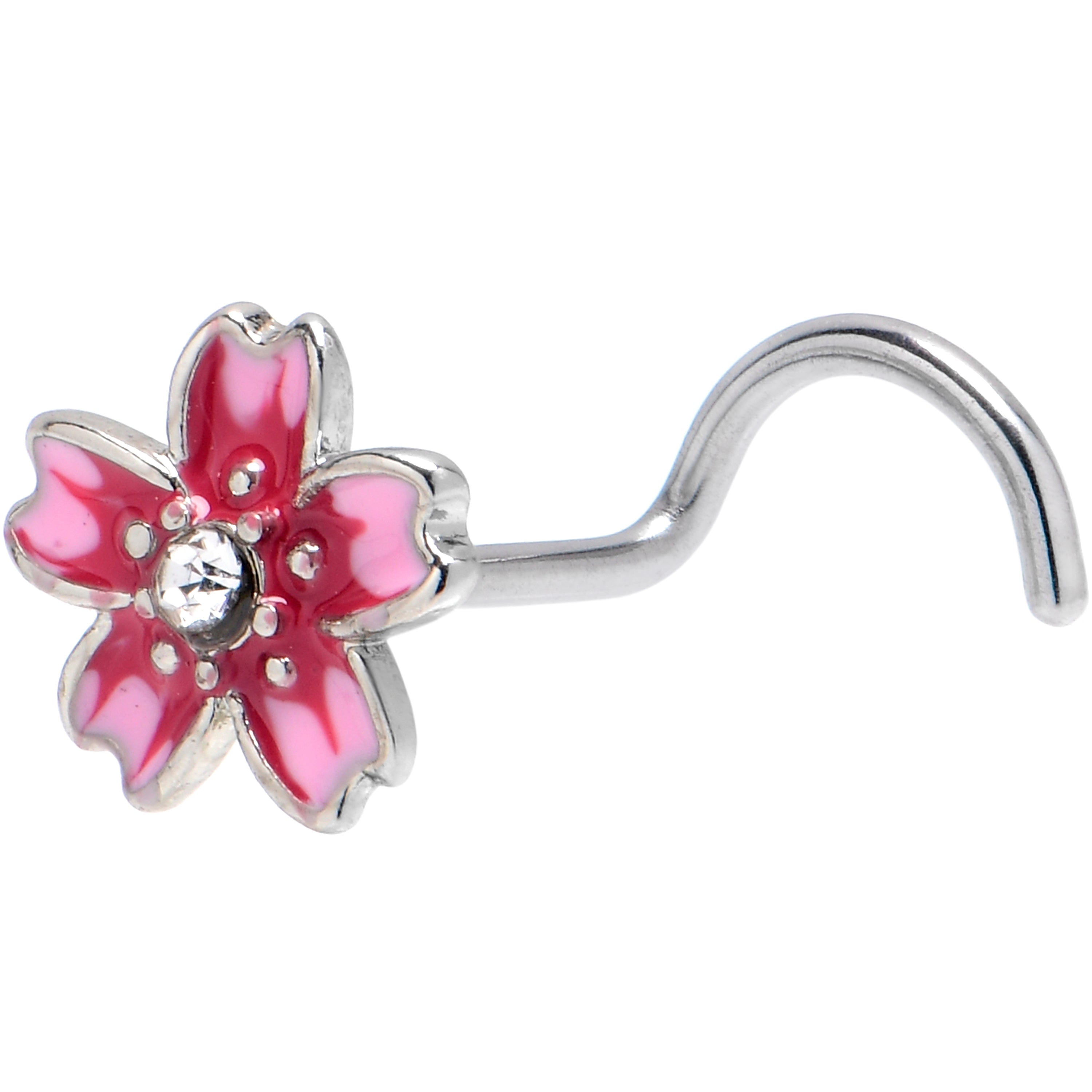BodyCandy 20G 7mm Clear Gem Perfect Pink Flower Left Side Nose Screw — main product shot