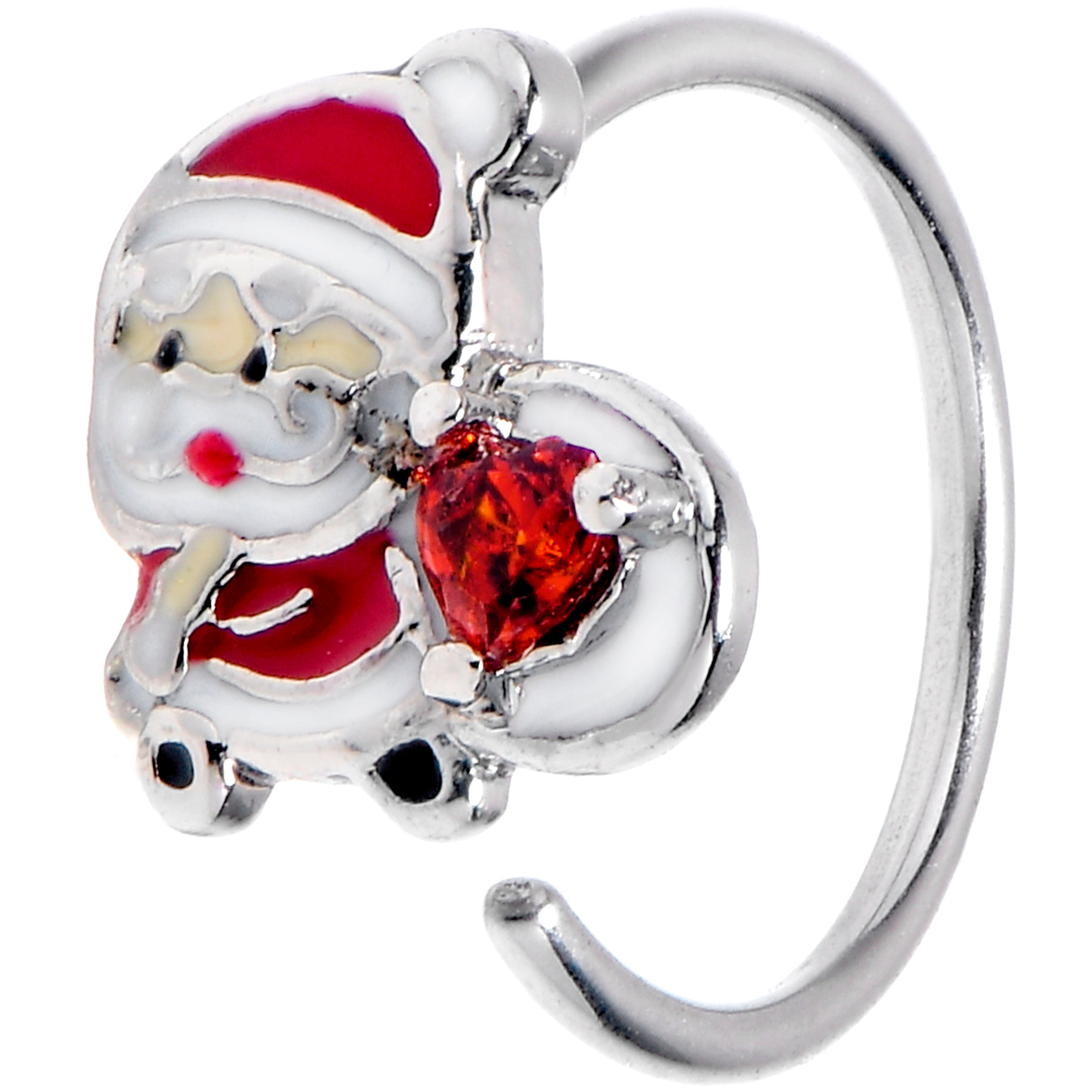 BodyCandy 20G 5/16 Red Gem Santa Heart Bag Nose Hoop — main product shot
