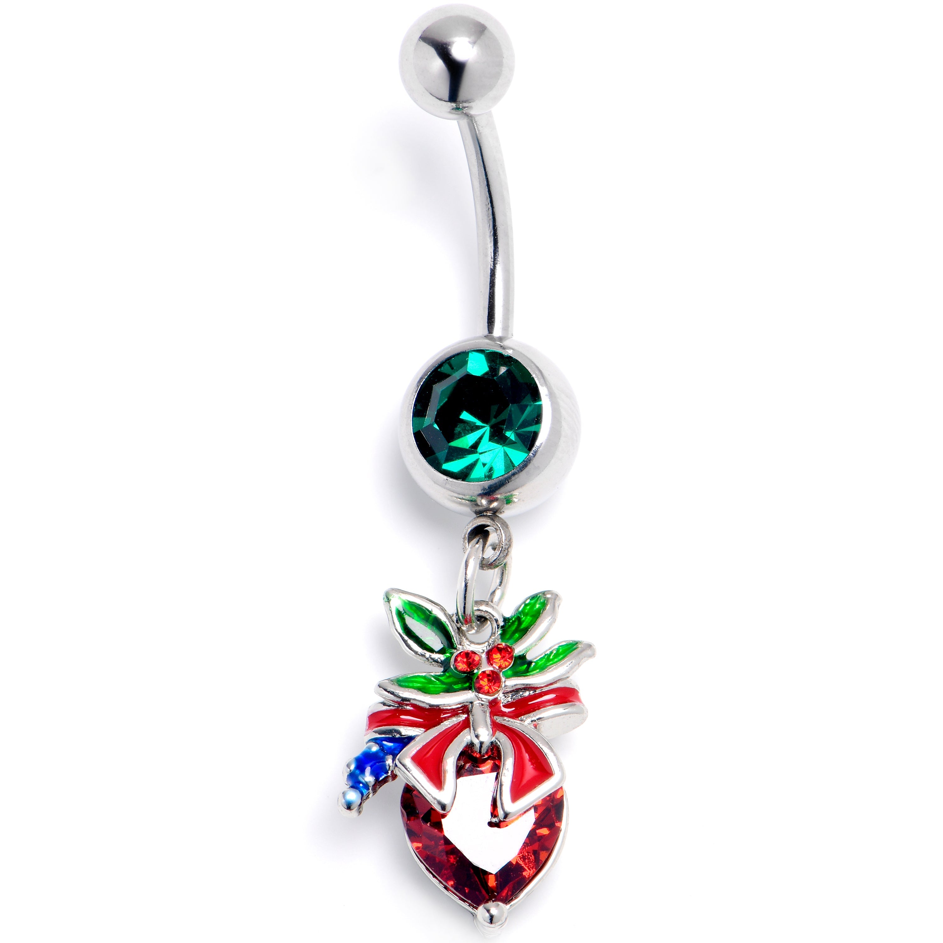 BodyCandy Red Green Gem Festive Holiday Ornament Dangle Belly Ring — main product shot
