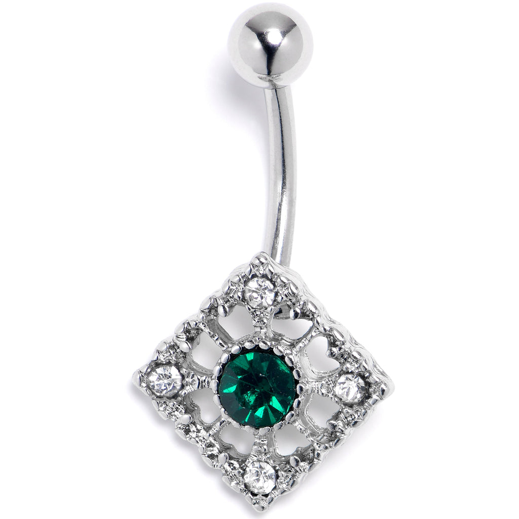 BodyCandy Clear Green Gem Retro Beauty Style Rhombus Belly Ring — main product shot