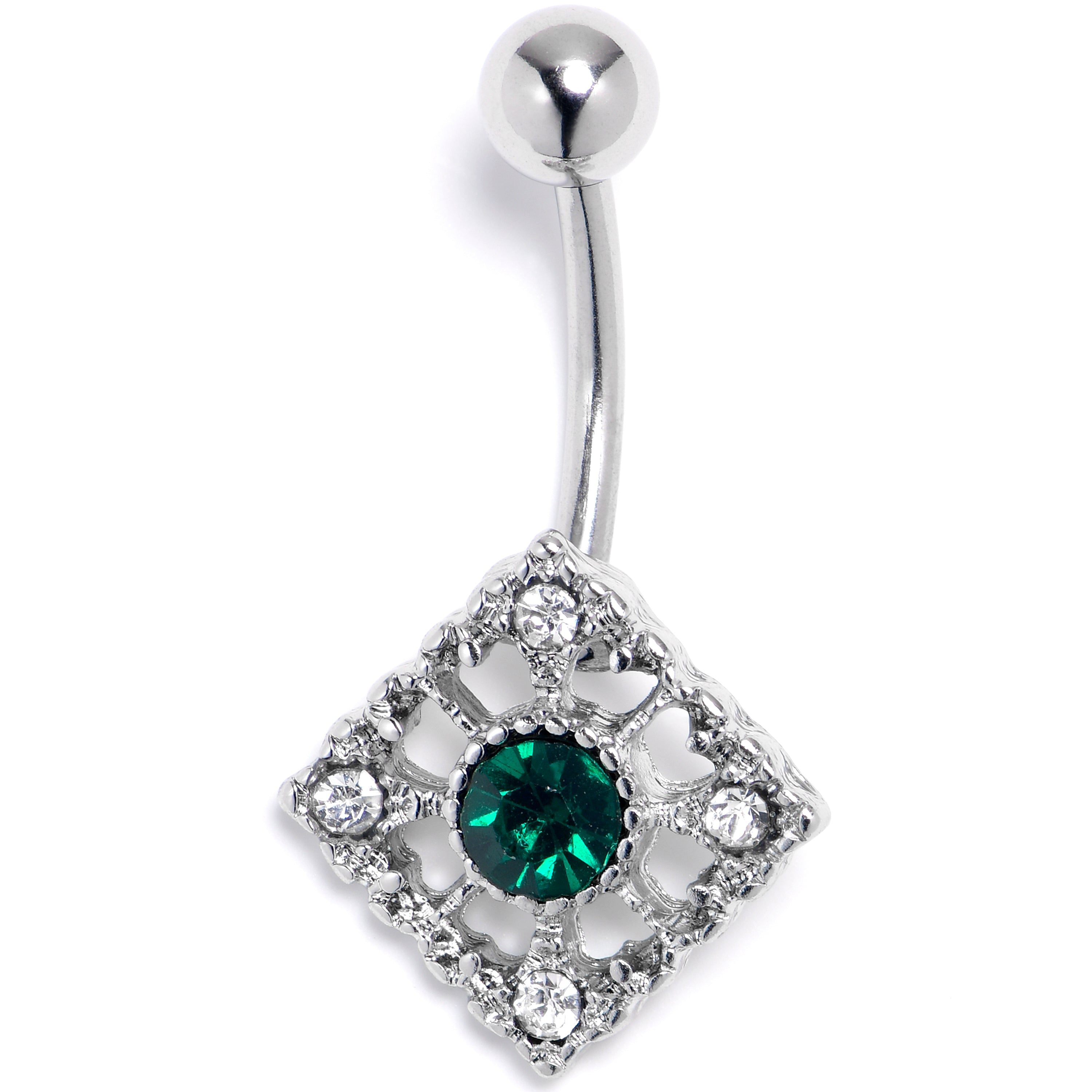 BodyCandy Clear Green Gem Retro Beauty Style Rhombus Belly Ring — main product shot