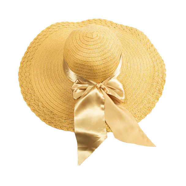 KADOU BOUTIQUE Women's Wide Brim Bow Straw Beach Hat — detail close-up