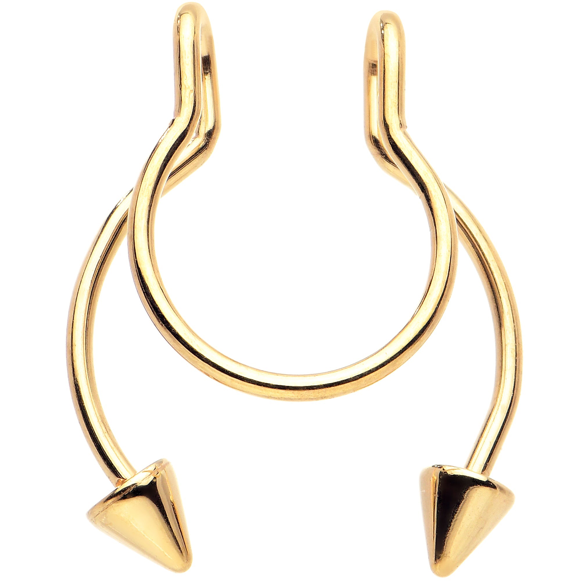 BodyCandy Gold Tone Horseshoe Cone Barbell Fake Nose Ring Nipple and Clip on Earring — main product shot