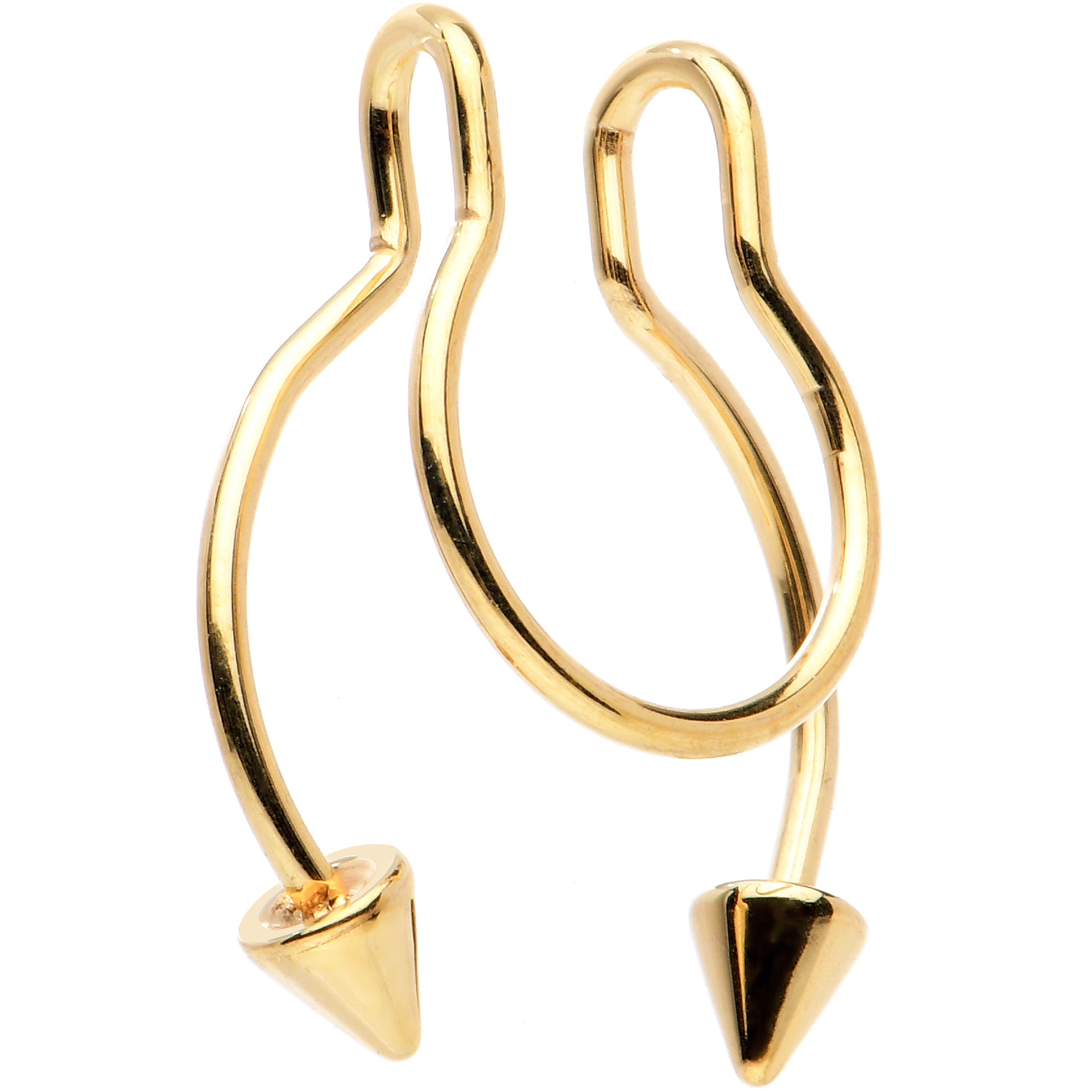BodyCandy Gold Tone Horseshoe Cone Barbell Fake Nose Ring Nipple and Clip on Earring — detail close-up