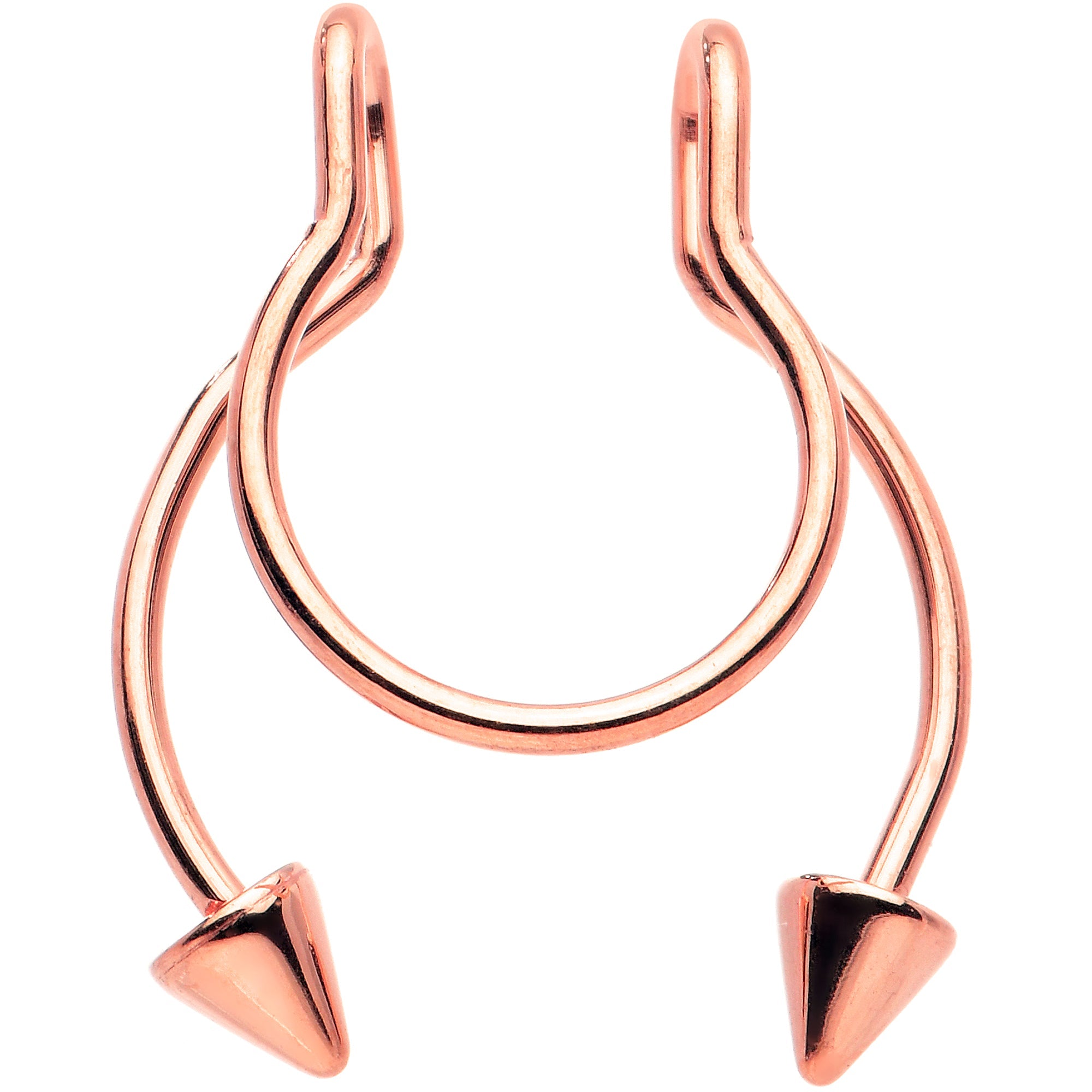 BodyCandy Rose Gold Tone Horseshoe Cone Barbell Fake Nose Ring Nipple and Clip on Earring — main product shot