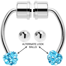 Blue Gem Magnetic Septum Ring Horseshoe Non-Pierced Fake Nose Ring Set
