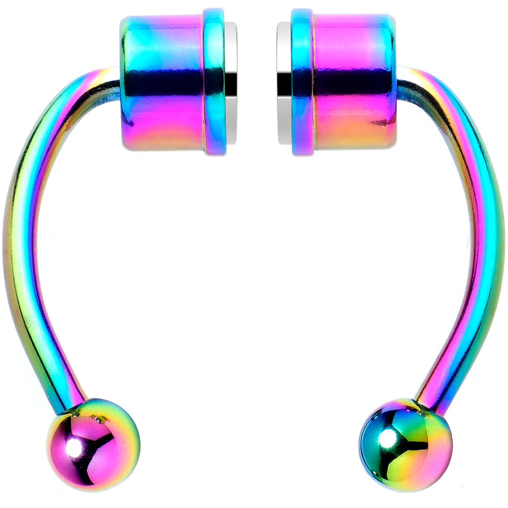 BodyCandy Rainbow PVD Magnetic Septum Ring Horseshoe Non-Pierced Fake Nose Ring Set — detail close-up
