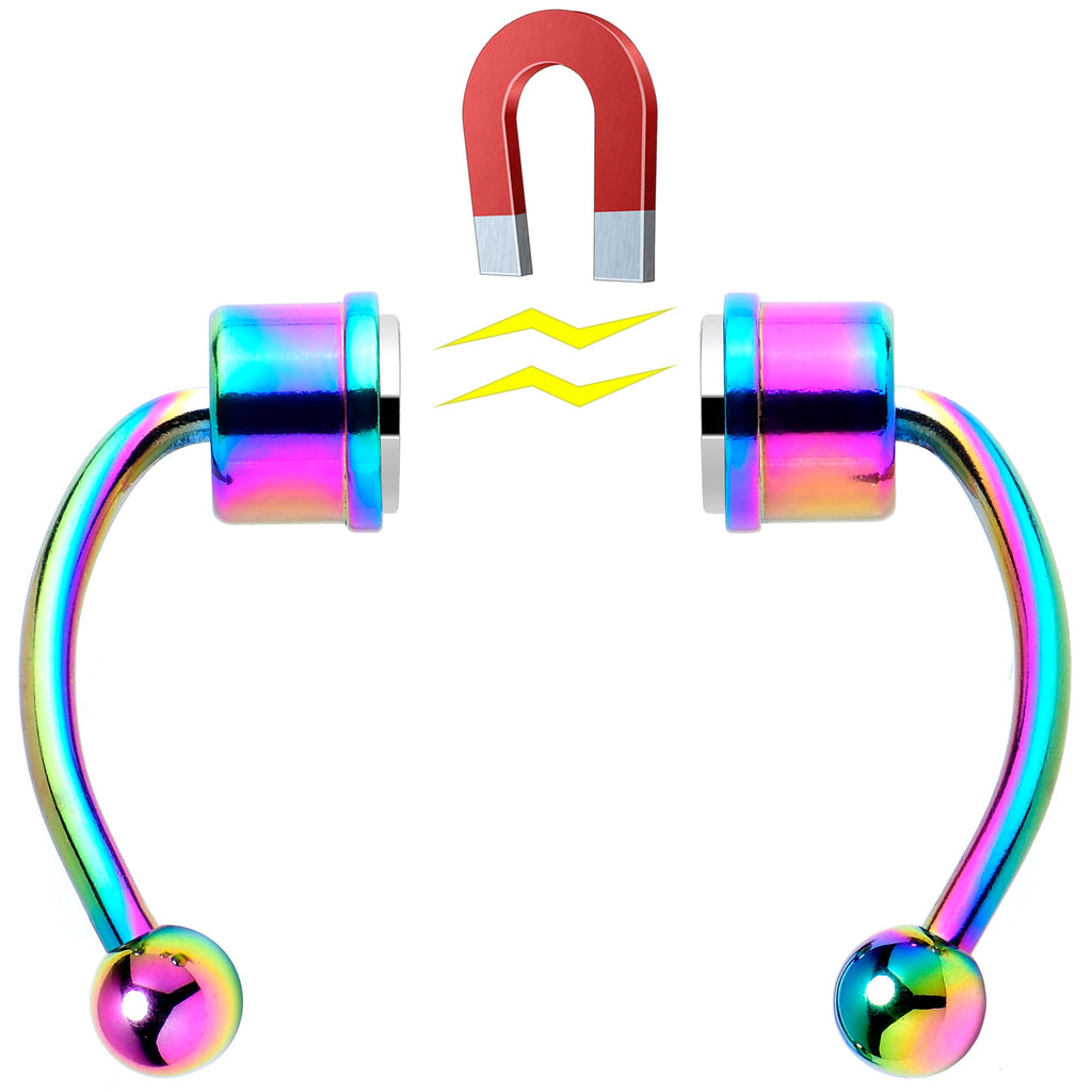 BodyCandy Rainbow PVD Magnetic Septum Ring Horseshoe Non-Pierced Fake Nose Ring Set — side view