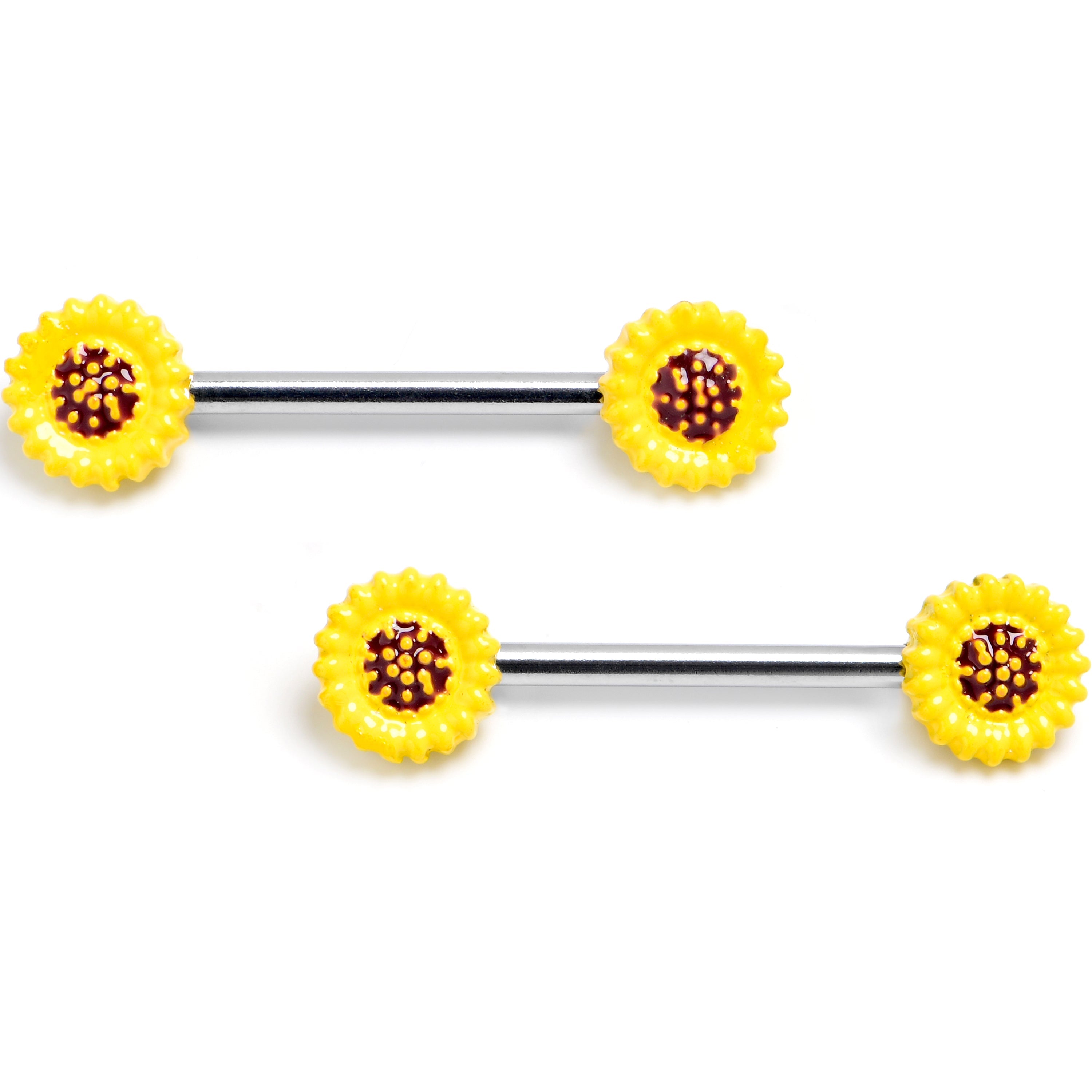 BodyCandy 14G 9/16 Sunny Simple Sunflower Barbell Nipple Ring Set — main product shot