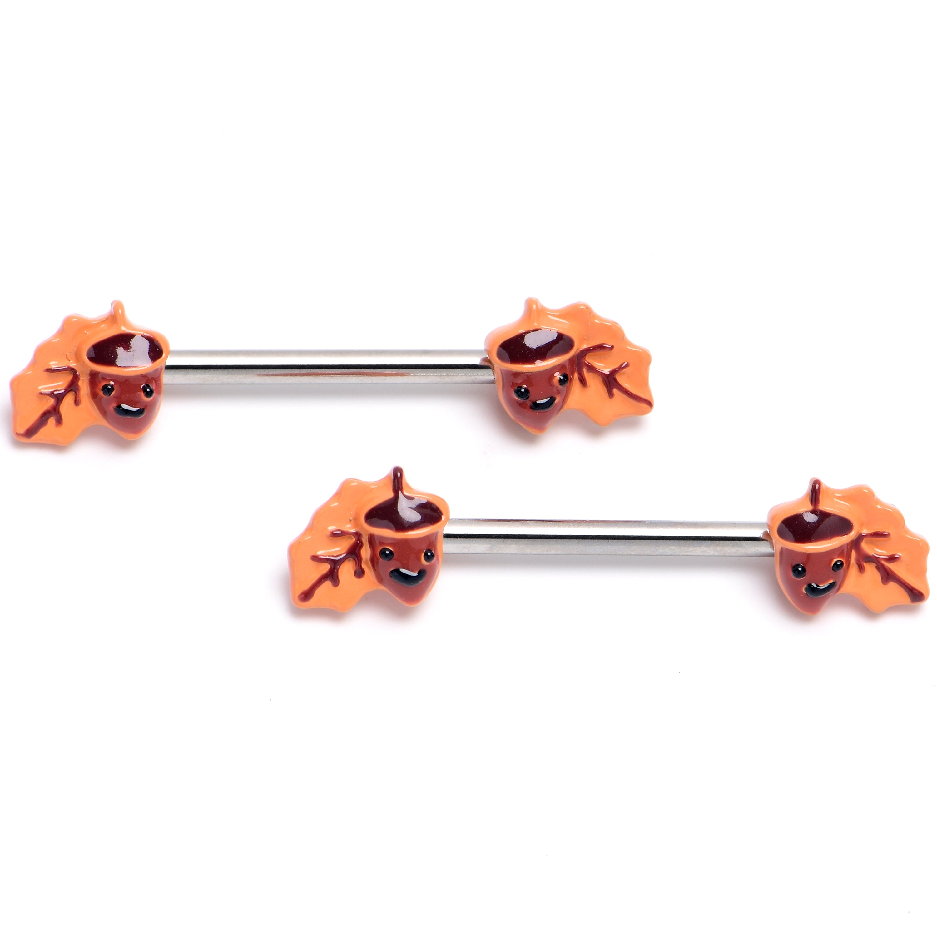 BodyCandy 14G 9/16 Acorn Oak Leaf Autumn Barbell Nipple Ring Set — main product shot