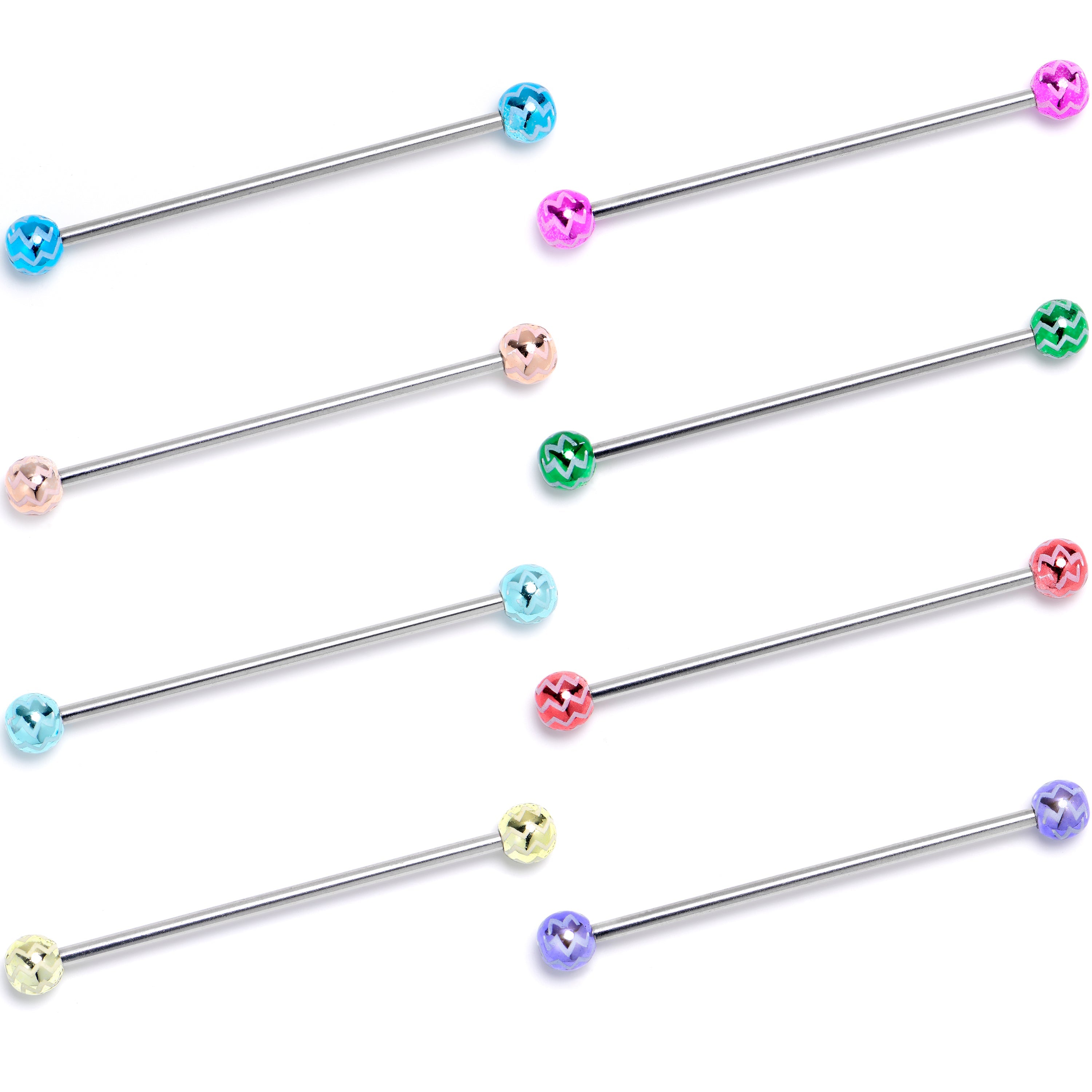 BodyCandy 14G Zigzag Multicolor Ends Industrial Barbell 38mm Set of 8 — main product shot