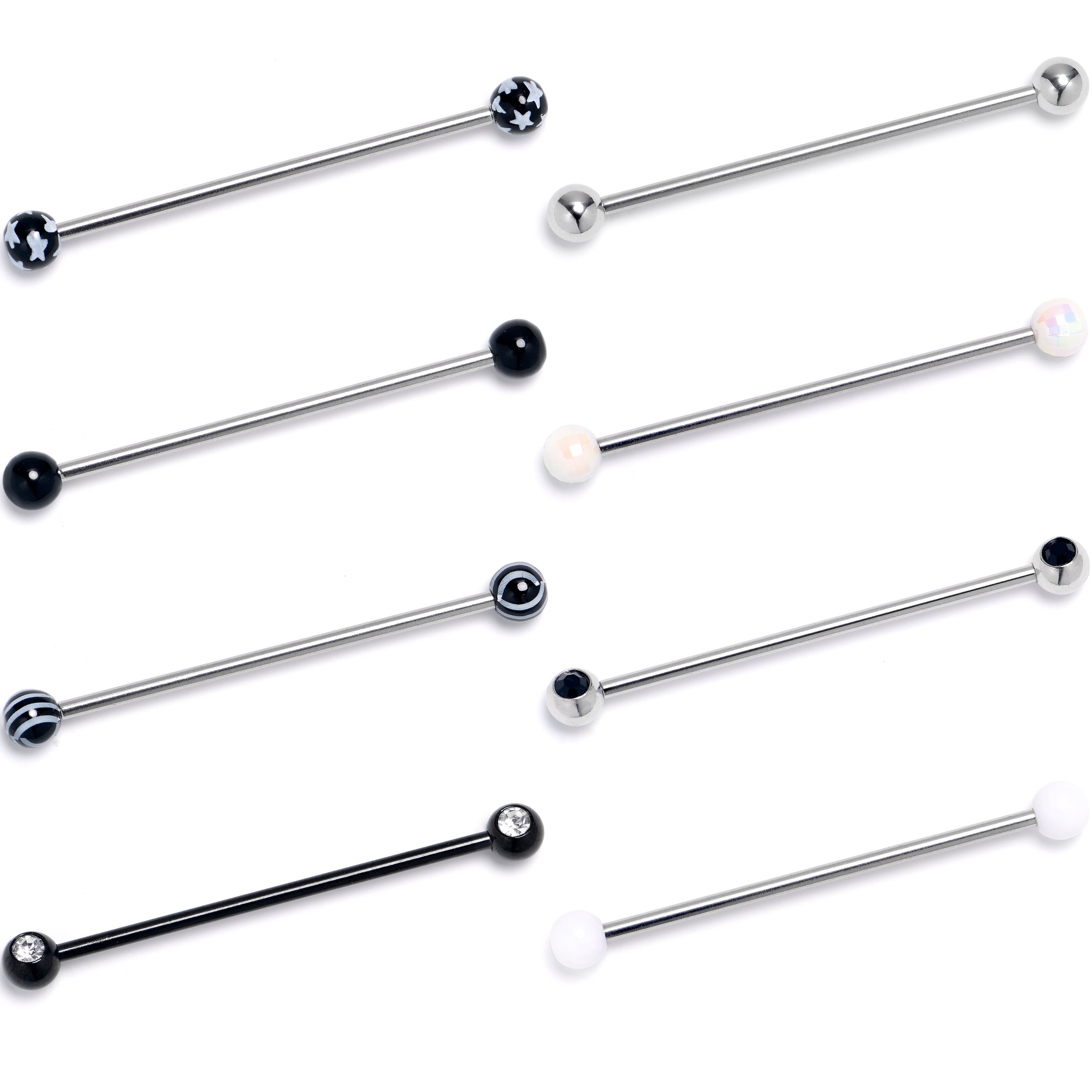 BodyCandy 14G Black Clear Gem Black Hearts Industrial Barbell 38mm Set of 8 — main product shot
